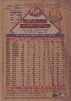 2001 Topps Post Cereal 500 Home Run Club #6 Harmon Killebrew Back