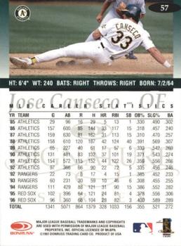 1997 Donruss Signature Series #57 Jose Canseco Back