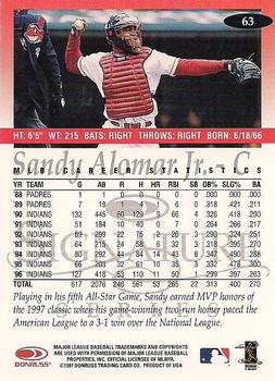 1997 Donruss Signature Series #63 Sandy Alomar Jr. Back