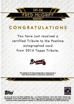 2014 Topps Tribute - Tribute to the Pastime Autographs Blue #TPT-FM Fred McGriff Back