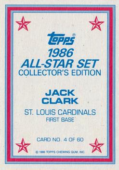 1986 Topps - 1986 All-Star Set Collector's Edition (Glossy Send-Ins) #4 Jack Clark Back