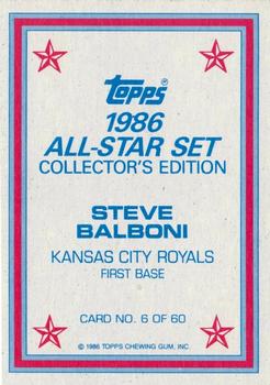 1986 Topps - 1986 All-Star Set Collector's Edition (Glossy Send-Ins) #6 Steve Balboni Back