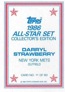 1986 Topps - 1986 All-Star Set Collector's Edition (Glossy Send-Ins) #11 Darryl Strawberry Back