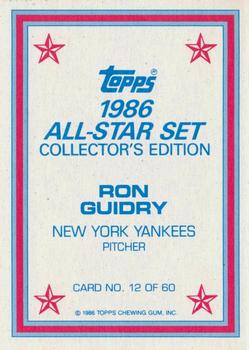 1986 Topps - 1986 All-Star Set Collector's Edition (Glossy Send-Ins) #12 Ron Guidry Back