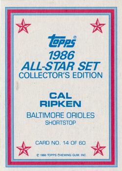 1986 Topps - 1986 All-Star Set Collector's Edition (Glossy Send-Ins) #14 Cal Ripken Back