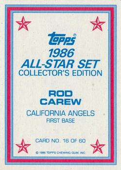 1986 Topps - 1986 All-Star Set Collector's Edition (Glossy Send-Ins) #16 Rod Carew Back
