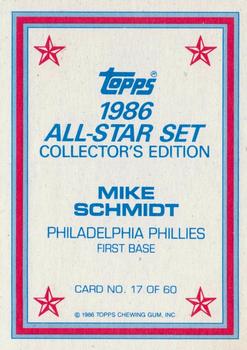 1986 Topps - 1986 All-Star Set Collector's Edition (Glossy Send-Ins) #17 Mike Schmidt Back