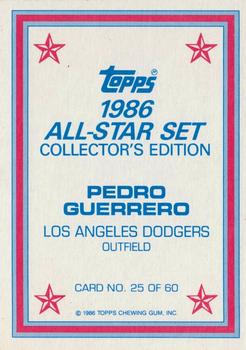 1986 Topps - 1986 All-Star Set Collector's Edition (Glossy Send-Ins) #25 Pedro Guerrero Back