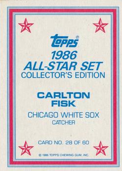 1986 Topps - 1986 All-Star Set Collector's Edition (Glossy Send-Ins) #28 Carlton Fisk Back