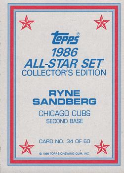 1986 Topps - 1986 All-Star Set Collector's Edition (Glossy Send-Ins) #34 Ryne Sandberg Back