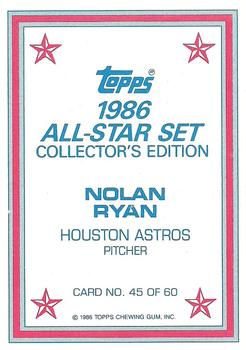 1986 Topps - 1986 All-Star Set Collector's Edition (Glossy Send-Ins) #45 Nolan Ryan Back