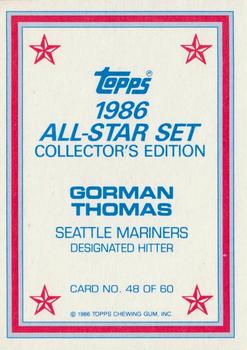 1986 Topps - 1986 All-Star Set Collector's Edition (Glossy Send-Ins) #48 Gorman Thomas Back
