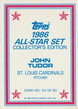 1986 Topps - 1986 All-Star Set Collector's Edition (Glossy Send-Ins) #53 John Tudor Back