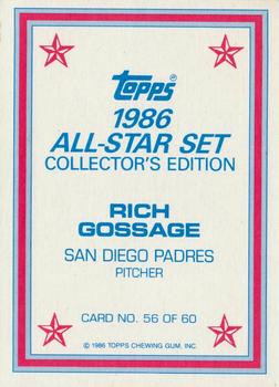 1986 Topps - 1986 All-Star Set Collector's Edition (Glossy Send-Ins) #56 Rich Gossage Back