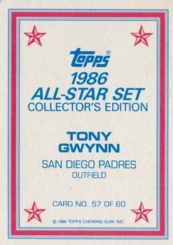 1986 Topps - 1986 All-Star Set Collector's Edition (Glossy Send-Ins) #57 Tony Gwynn Back