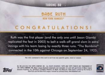 2014 Topps Tribute - Tribute to the Throne Relics #THRONE-BR Babe Ruth Back