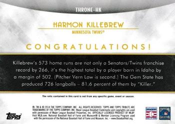 2014 Topps Tribute - Tribute to the Throne Relics Blue #THRONE-HK Harmon Killebrew Back