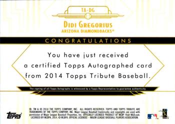 2014 Topps Tribute - Autographs Blue #TA-DG Didi Gregorius Back