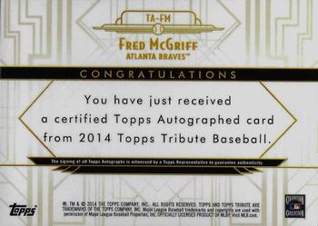 2014 Topps Tribute - Autographs Blue #TA-FM Fred McGriff Back
