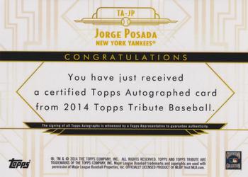 2014 Topps Tribute - Autographs Blue #TA-JP Jorge Posada Back