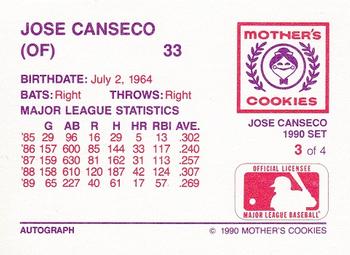 1990 Mother's Cookies Jose Canseco #3 Jose Canseco Back