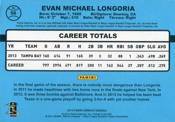 2014 Donruss - Press Proofs Silver #56 Evan Longoria Back