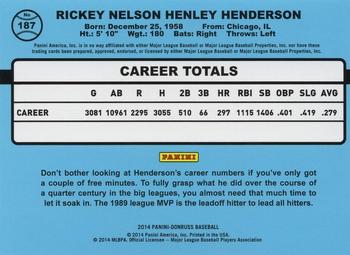 2014 Donruss - Press Proofs Gold #187 Rickey Henderson Back