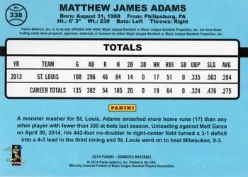 2014 Donruss - Press Proofs Gold #338 Matt Adams Back