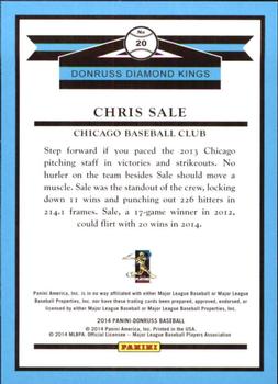 2014 Donruss - Stat Line Career #20 Chris Sale Back