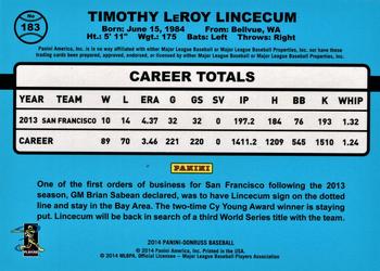 2014 Donruss - Stat Line Career #183 Tim Lincecum Back