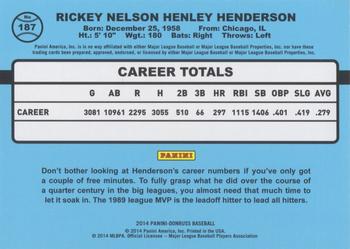 2014 Donruss - Stat Line Career #187 Rickey Henderson Back