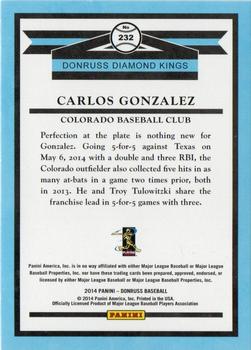 2014 Donruss - Stat Line Career #232 Carlos Gonzalez Back