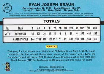 2014 Donruss - Stat Line Career #311 Ryan Braun Back