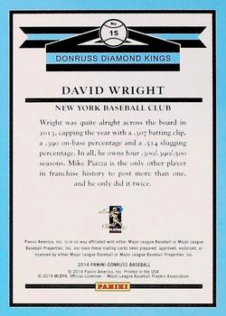 2014 Donruss - Stat Line Season #15 David Wright Back