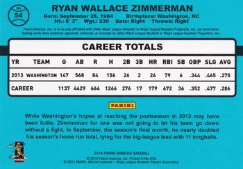 2014 Donruss - Stat Line Season #54 Ryan Zimmerman Back