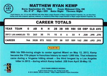 2014 Donruss - Stat Line Season #147 Matt Kemp Back