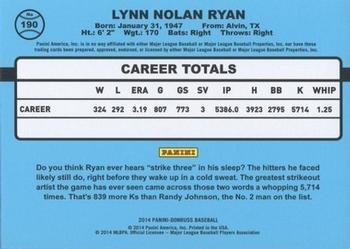 2014 Donruss - Stat Line Season #190 Nolan Ryan Back