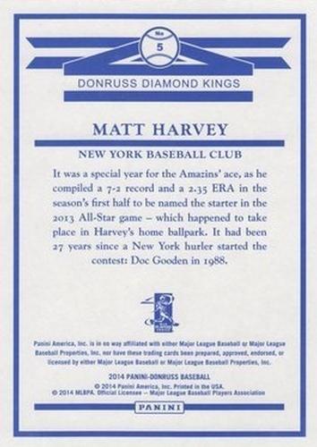 2014 Donruss - Diamond King Box Toppers #5 Matt Harvey Back