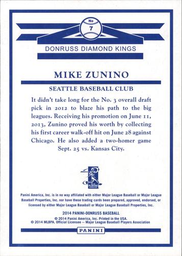 2014 Donruss - Diamond King Box Toppers #7 Mike Zunino Back
