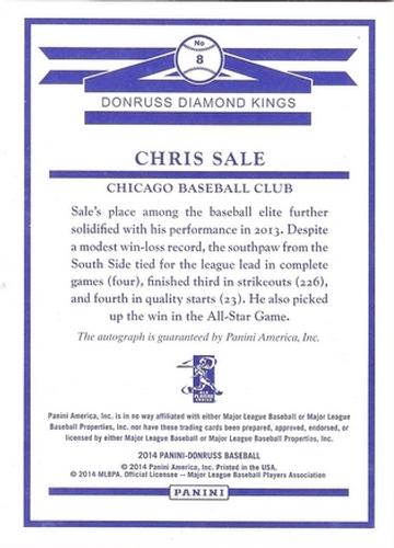 2014 Donruss - Diamond King Box Toppers #8 Chris Sale Back