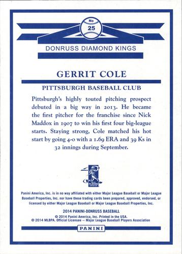 2014 Donruss - Diamond King Box Toppers #25 Gerrit Cole Back