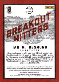 2014 Donruss - Breakout Hitters #17 Ian Desmond Back