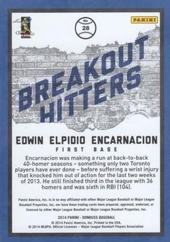 2014 Donruss - Breakout Hitters #28 Edwin Encarnacion Back