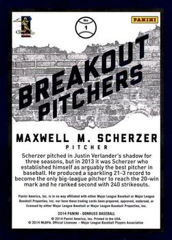 2014 Donruss - Breakout Pitchers #1 Max Scherzer Back
