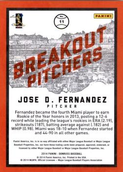 2014 Donruss - Breakout Pitchers #11 Jose Fernandez Back