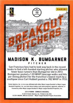2014 Donruss - Breakout Pitchers #12 Madison Bumgarner Back