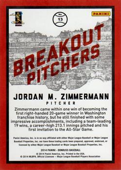 2014 Donruss - Breakout Pitchers #13 Jordan Zimmermann Back