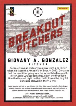 2014 Donruss - Breakout Pitchers #34 Gio Gonzalez Back