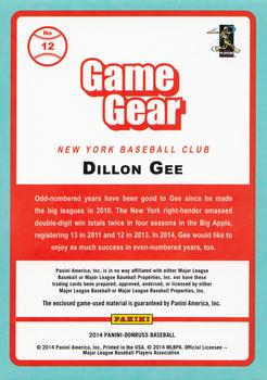 2014 Donruss - Game Gear #12 Dillon Gee Back