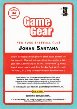 2014 Donruss - Game Gear #34 Johan Santana Back